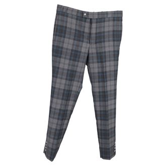 Moncler Pre-owned Mens Plaid Mid-Waist Slim-Fit Trousers in Grey Wool - Size X-Large