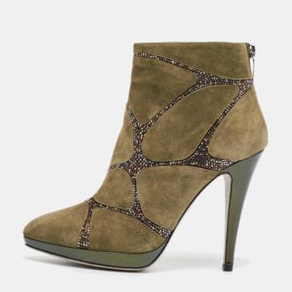 Rene Caovilla Ren&eacute; Caovilla Green Suede Ankle Length Boots