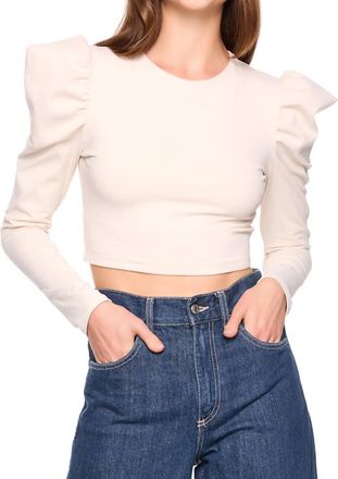 Susana Monaco Pleated Crew Long Sleeve Top In Blanched Almond