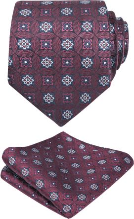 Alizeal Mens Regular Geometric Pattern Tie and Hanky Unique Classic for Business Wedding Necktie Set, Maroon+Blue