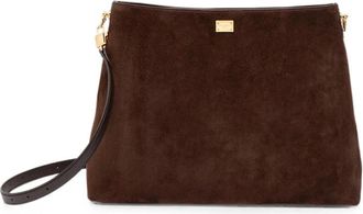 Dolce & Gabbana Schoudertas met logo-plaatje - Dames - Schoudertassen - Bruin - ONE Size - Su&egrave;de - Tassen