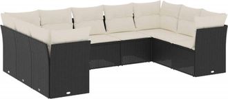 vidaXL Set De Sof&aacute;s De Jard&iacute;n 8 Piezas Y Cojines Rat&aacute;n Sint&eacute;tico Negro Vidaxl