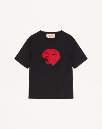 Valentino Valentino Cotton T-Shirt with Panther Print