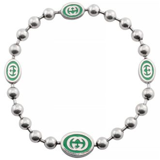 Gucci Ladies Interlocking G Green Enamel Silver Boule Chain Bracelet