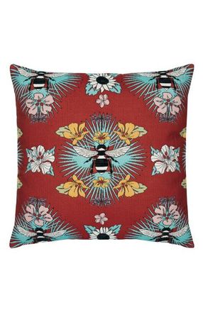 Elaine Smith Tropical Bee Jacquard Chenille accented Indoor & Outdoor Woven Accent Pillow in Red at Nordstrom, Size 22X22
