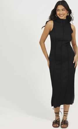 Brave Soul Vestito midi accollato senza maniche in jersey testurizzato nero