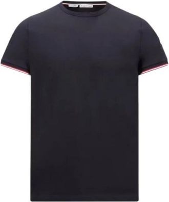 Moncler Tricolour-Trimmed Cotton T-Shirt - Heren - T-shirts - Blauw - L - Katoen - Tops