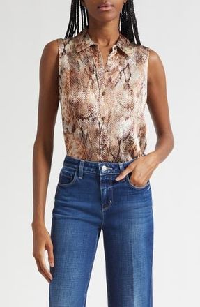 L'agence Emmy Snakeskin Print Sleeveless Silk Shirt in Tan Multi Western Snake at Nordstrom Rack, Size Xx-Small