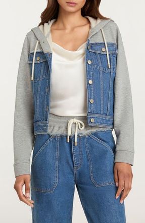 Cinq &agrave; Sept Sutton Denim Mixed Media Jacket in Horizon/Heather Grey at Nordstrom, Size Large