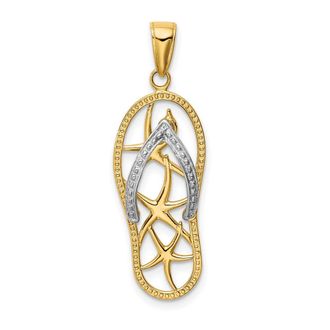 Diamond2Deal 14k Two-tone Gold Starfish Flip-Flop Pendant