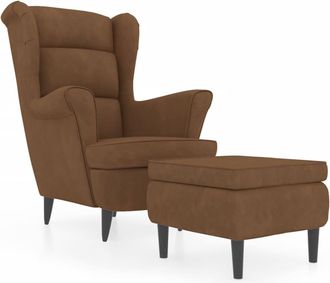 vidaXL Poltrona Con Schienale Ad Ala Con Poggiapiedi Marrone Velluto - Vidaxl