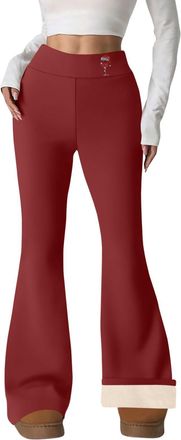 Generic Women Ladies Christmas Thermal Winter Leggings - Fleece Lined Flared Pant, Xmas Wine Glass Printed, Bootcut, Bootleg, Stretchy Elastic High Waisted Tr