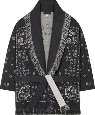 Alanui Cardigan con motivo bandana jacquard e frange - Grigio