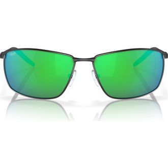 Costa Turret 63mm Oversize Polarized Mirrored Rectangular Sunglasses in Black /Green Mirror 580P at Nordstrom