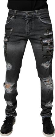 Dolce & Gabbana Jeans met ritsdetails - Heren - Slim Fit Jeans - Grijs - M - Katoen - Jeans