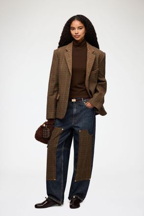 Ganni Mixed Blazer in Check Twill