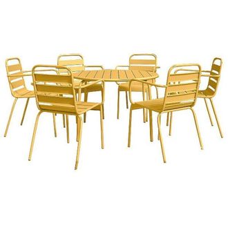 Vente-Unique Sala da pranzo da giardino un tavolo rotondo D.130cm e 6 poltrone impilabili in Metallo Giallo senape - MIRMANDE di MYLIA