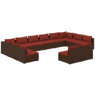 vidaXL Set Muebles De Jard&iacute;n Y Cojines 12 Pzas Rat&aacute;n Sint&eacute;tico Marr&oacute;n Vidaxl