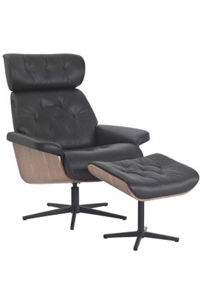 Xora Relaxsesselset, Braun, Schwarz, Holz, Textil, Leder, Kombination Echtleder/Lederlook, B&uuml;ffelleder, Birke, Schichtholz, 82x85-117x102 cm, Relaxfunktion