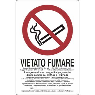 AMA Cartello segnaletica vietato fumare con legge 30x20