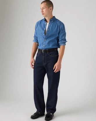 Levi's 568 Jeans Men Blue Denim Cotton Dark Wash Straight Leg Zip Fly GBO3822
