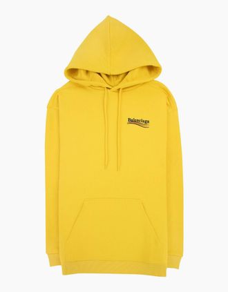 Balenciaga Mens Balenciaga Political Campaign Embroidery Hoodie Yellow - Size: 40