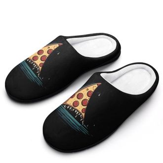 Generic Funny Pizza Shark Funny Mens Slippers Cotton Warm House Shoes Memory Foam Sandals Print Size 7-14