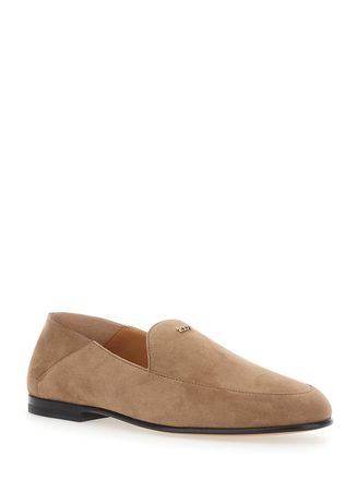 Tod's Womens Loafers Suede Beige Sheep Leather