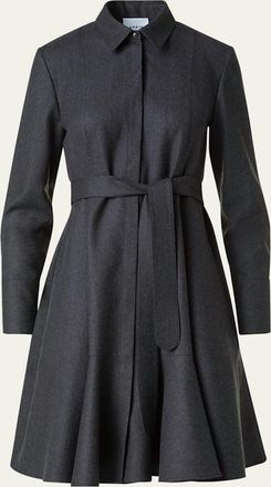 Akris Long-Sleeve Belted Wool Flannel Shirtdress