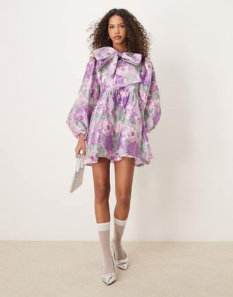 Sister Jane Sister Jane jacquard mini dress in lilac floral-Purple