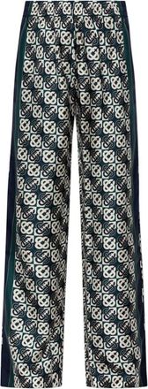Casablanca Zijde Monogram Broek - Dames - Wijde Broeken - Blauw - S - Broeken