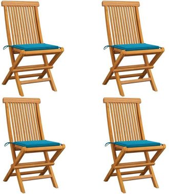 vidaXL Vidaxl - Sillas De Jard&iacute;n 4 Uds Con Cojines Azules Madera De Teca