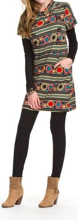 Papillon Triped Polka Dot Dress With Pocket In Teal Multi