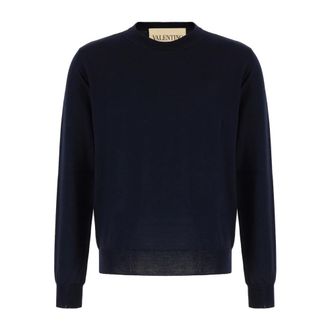 Valentino Garavani Wool Jumper with VLogo Embroidery - male - Valentino Garavani - Round-neck Knitwear - Blue - XL - Knitwear