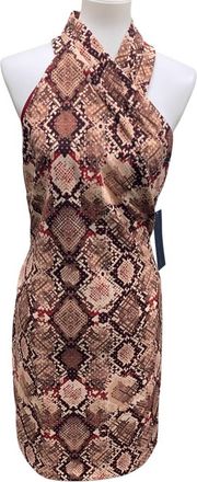 Rachel Roy Womens Snake Skin Print Sleeveless Crossover Sheath Dress In Brown Orange Camo