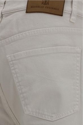 Brunello Cucinelli Mens Jeans With Turn-Up Hem English White Cotton Trousers