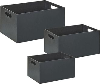 Beliani Conjunto De 3 Cestas De Almacenaje Hechas A Mano Con Asas De Piel Sint&eacute;tica Gris Grafito Larsa