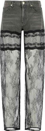 Blumarine Grey And Black Denim And Lace Jeans