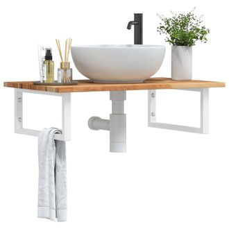 Berkfield Home Basin Shelf Wall Mounted Steel & Solid Wood Acacia in Brown