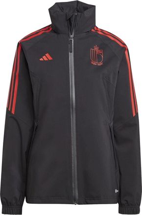 adidas Womens Three Stripes Full Zipper Rain Jacket with Zipped Pocket in Black - Size 16 UK