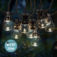 OEM Guirnalda De Luces Exteriores De 20 M, Led Blanco C&aacute;lido, 20 Bombillas Transparentes, Transformador Ip44, Cable De Extensi&oacute;n De 3 M - Ulisem