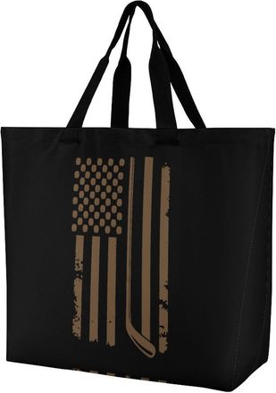 Generic U.S. Flag Hockey Reusable Shopping Bags Large Capacity Grocery Bag Heavy Duty Tote for Women 40x40x16cm