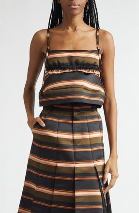 sacai Stripe Satin Crop Camisole in Khaki/Pink at Nordstrom, Size 1