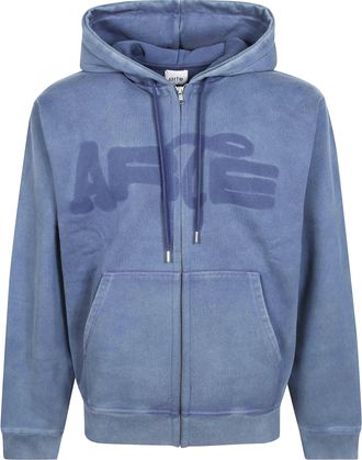 Arte Faded Blue Fadeout Graphic Cotton-Blend Zip-Up Hoodie