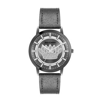 Juicy Couture Accessoires, Dames, Grijs, ONE Size, Leer, Gunmetal Analoog Fashion Horloge