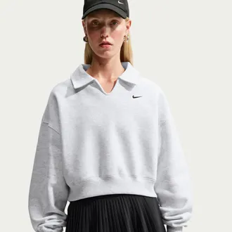 Nike Womens Studio Fleece Weight Oversized Cropped Polo in Brown | IM8094-051