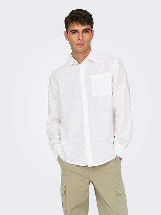 Only & Sons Langarmhemd ONLY & SONS ONSCAIDEN LIFE REG LS 1 PKT SHIRT NOOS, Herren, Gr. S, N-Gr, weiss (wei&szlig;), Web, Obermaterial: 55% Baumwolle, 45% Leinen, unifa
