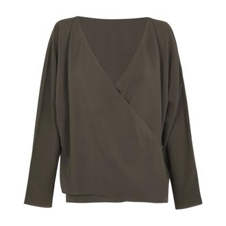 Cortana Overhemden, Dames, Grijs, L, Cross-over Zijden Blouse
