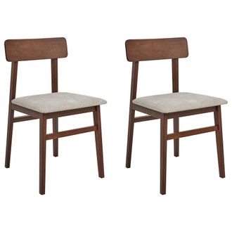 Beliani Conjunto De 2 Sillas De Comedor Asiento De Tela Estructura De Madera Oscura Gris Pardo Stacy