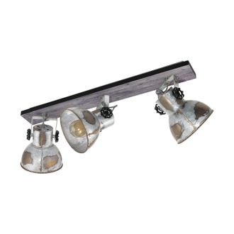 Loops Adjustable 3 Bulb Ceiling Spotlight Wood & Raw Industrial Steel Shade 40W E27 in Metallics